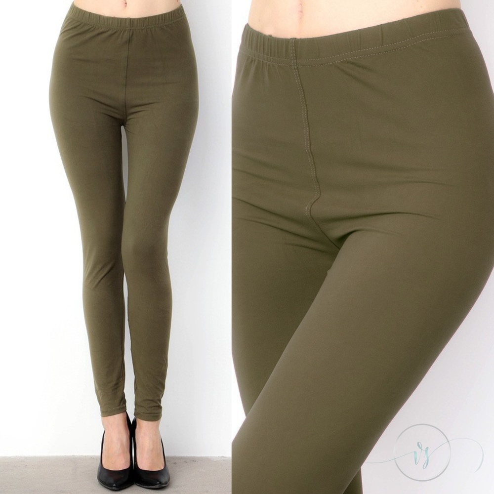 Olive Brushed Knit Leggings